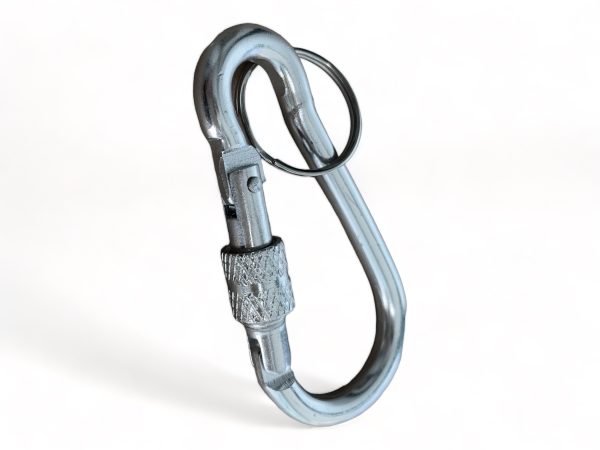 Метален карабинер с винтова заключалка и халка за ключове – Сигурна връзка ,  Онлайн магазин за ключодържатели