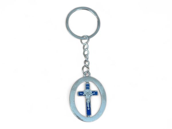 Метален ключодържател с въртящ се син кръст и Христово Разпятие : Светлина в кръста ,  Онлайн магазин за ключодържатели