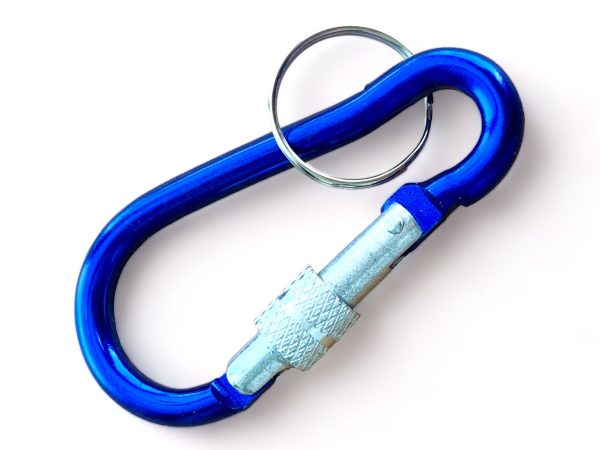 Син алуминиев карабинер с винтова муфа – 75 мм  – Синята защита ,  Онлайн магазин за ключодържатели